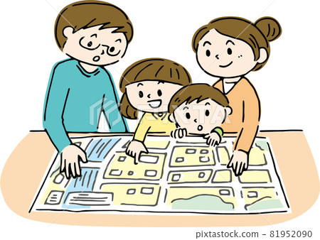 與父母和孩子一起檢查地圖 81952090