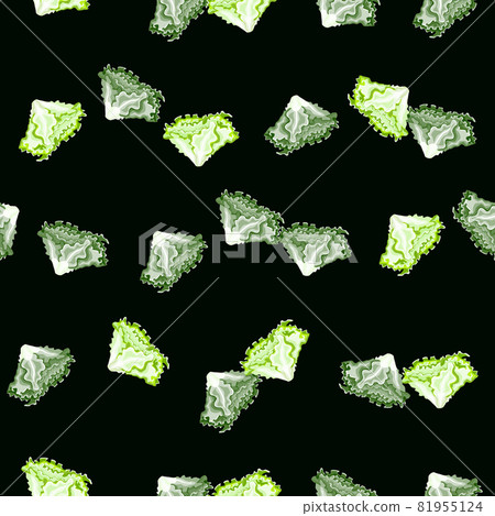 Seamless pattern Batavia salad on black background. Simple ornament with lettuce. 81955124