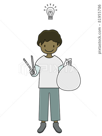 A boy who volunteers to pick up trash (image of inspiration such as ideas for trash reduction) 81955786