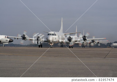 Maritime Self-Defense Force P-3C Orion patrol aircraft gliding on the ground in formation 81957474
