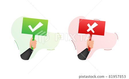 Hand holding placard Yes and No. Vector stock illustration. Hand holding placard Yes and No. Vector stock illustration. 81957853