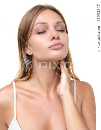 Abstract geometrical shapes combined with a portrait of a young woman Abstract geometrical shapes combined with a portrait of a young woman 81958247
