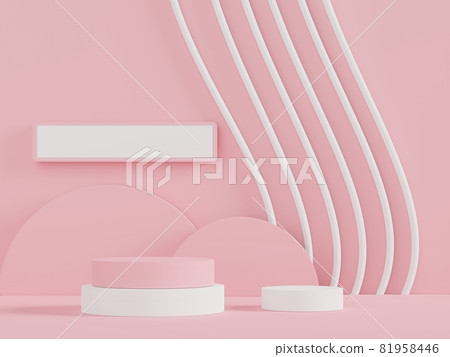 Podium for product placement with Retro modern and contemporary design. 3d rendering minimal scene for mock up and showing brand. Pedestal platform for cosmetic advertise. Various of arch simple. 81958446
