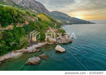 Rocky coast in Mparmpati, Corfu, Greece. Rocky coast in Mparmpati, Corfu, Greece. 81958897