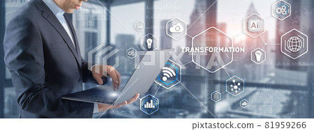 Businessman selecting Transformation. Background for presentations Businessman selecting Transformation. Background for presentations 81959266