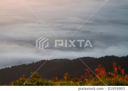 Surrounding townscape overlooking from Kabuto Rock Observatory in Aso City, Kumamoto Prefecture 81959903