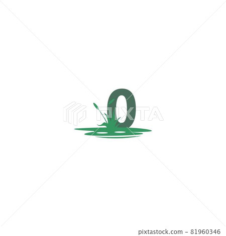 Number zero behind puddles and grass template 81960346