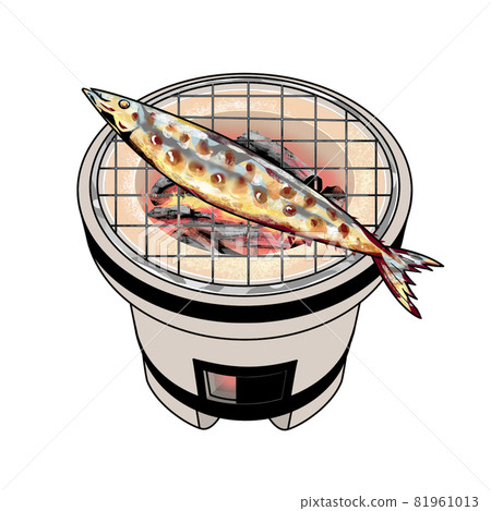 Illustration of a saury roasted on a shichirin Illustration of a saury roasted on a shichirin 81961013