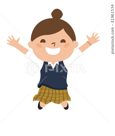 Illustration of a schoolgirl. A girl in uniform jumping happily. Illustration of a schoolgirl. A girl in uniform jumping happily. 81961534