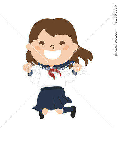 Illustration of a schoolgirl. A girl in uniform jumping happily. Illustration of a schoolgirl. A girl in uniform jumping happily. 81961537