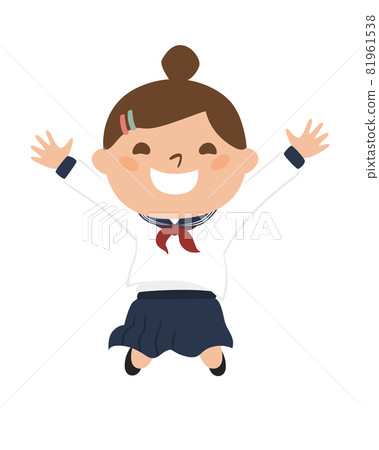 Illustration of a schoolgirl. A girl in uniform jumping happily. Illustration of a schoolgirl. A girl in uniform jumping happily. 81961538