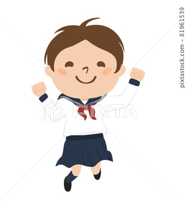 Illustration of a schoolgirl. A girl in uniform jumping happily. Illustration of a schoolgirl. A girl in uniform jumping happily. 81961539