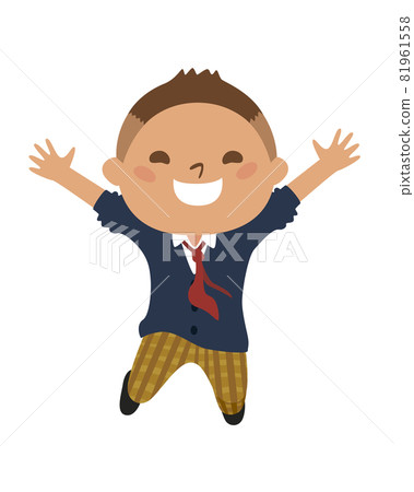 Illustration of a boy student. A boy in uniform jumping happily. 81961558