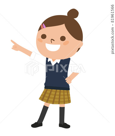 Illustration of a schoolgirl. A girl in uniform pointing to the future. Illustration of a schoolgirl. A girl in uniform pointing to the future. 81961566