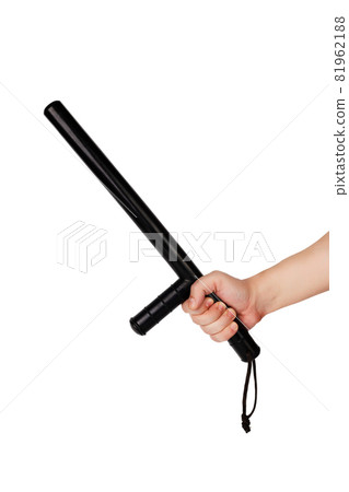 bare hand with black rubber police baton isolated on white background bare hand with black rubber police baton isolated on white background 81962188