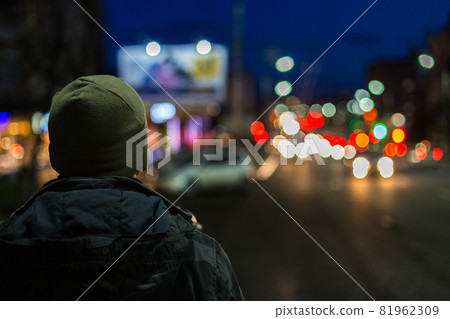 stranger man back in night city with boke background 81962309