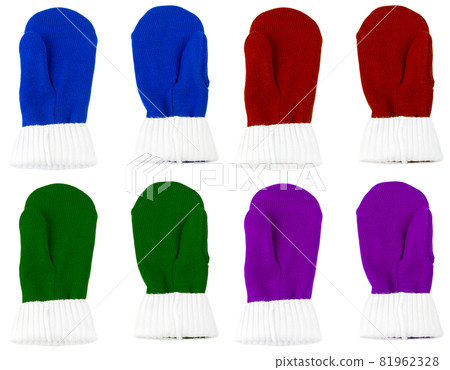 set of color knited mittens isolated on white background 81962328