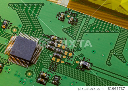 Green small electronic PCB circuit close-up background Green small electronic PCB circuit close-up background 81963787