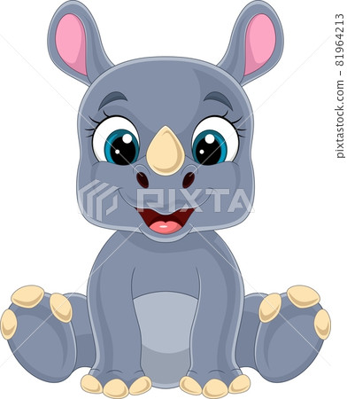 Cartoon cute baby rhino sitting 81964213