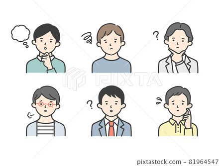 Illustration material set of a young man with a troubled expression Illustration material set of a young man with a troubled expression 81964547