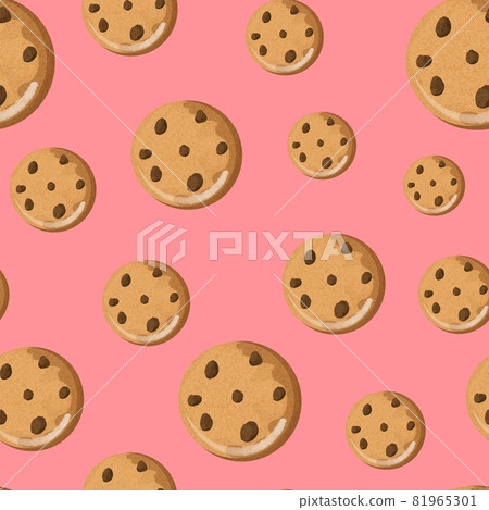 Chocolate chips Cookies cute Seamless pattern on pink background. Chocolate chips Cookies cute Seamless pattern on pink background. 81965301