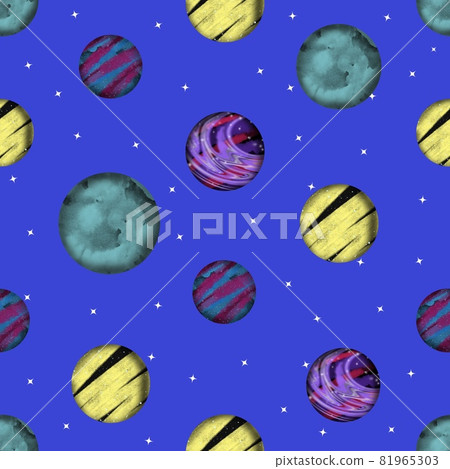Space seamless pattern with planets and stars. Bright texture for kids. 81965303