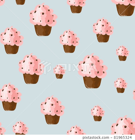 Seamless trending pattern with tender cupcakes on blue nude background Seamless trending pattern with tender cupcakes on blue nude background 81965324