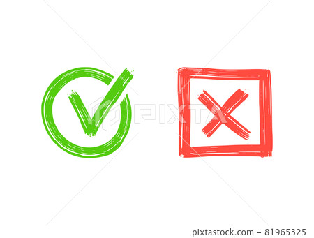 Green check and red cross mark. 81965325