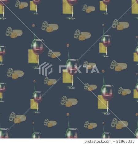 Wine seamless patern with bottle, glass of red wine and cheese on red background Wine seamless patern with bottle, glass of red wine and cheese on red background 81965333