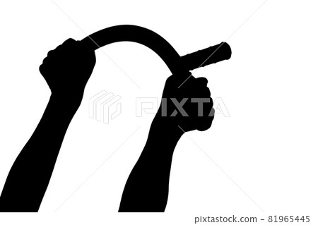 a black and white silhouette of two arms bending rubber police baton isolated on white background 81965445