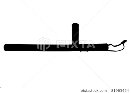 a black and white silhouette of classic rubber police tonfa baton isolated on white background. 81965464