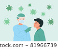 Healthcare worker with protective equipment performs coronavirus swab on young man. 81966739