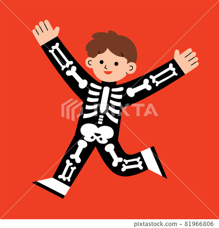Little boy in skeleton costume for Trick or Treat on white background. 81966806