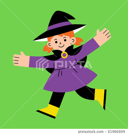 Little girl in Witch costume for Trick or Treat on white background. 81966809