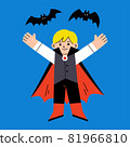 Little boy in Dracula with bats costume for Trick or Treat on white background. 81966810