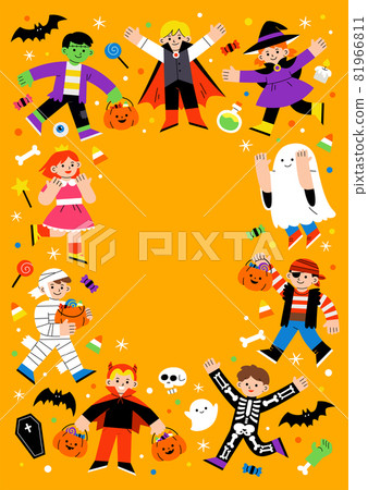 Illustration of Children in Halloween fancy dress for Trick or Treating. 81966811