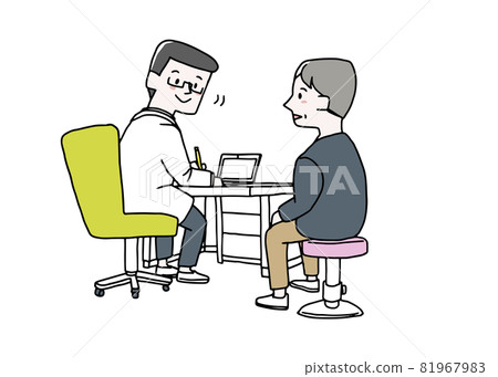 Middle-aged man talking to a doctor Middle-aged man talking to a doctor 81967983