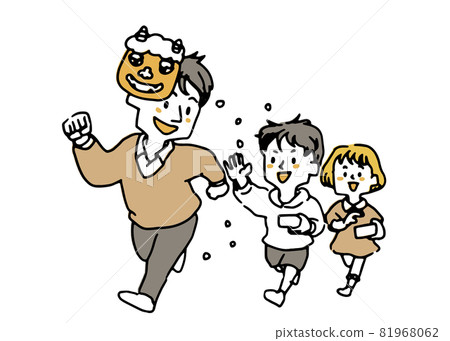 Parents and children who are sowing beans for Setsubun 81968062