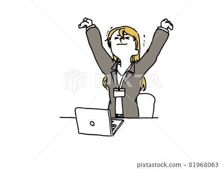 Woman in a suit stretching at the desk 81968063