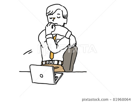 A man in a suit stretching his arms and shoulders at the desk A man in a suit stretching his arms and shoulders at the desk 81968064