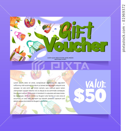 Gift voucher, certificate with grocery in eco bags Gift voucher, certificate with grocery in eco bags 81969372