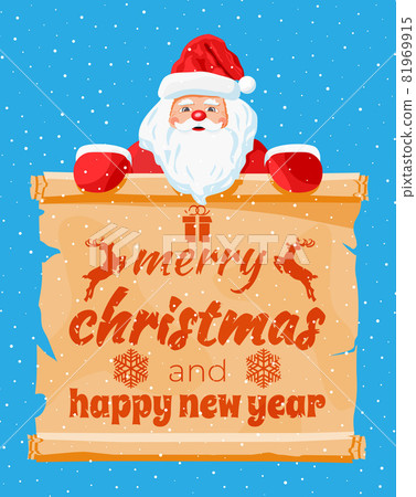 Funny santa claus character greeting. 81969915