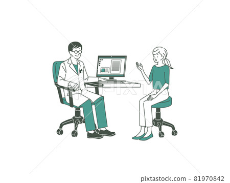 女性在檢查時告訴醫生症狀-2 種顏色 81970842