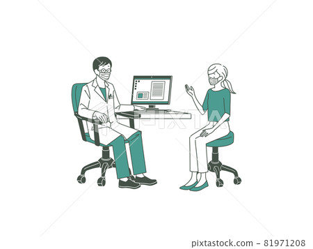 女性在檢查時告訴醫生症狀-2 種顏色 81971208