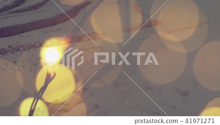 Image of yellow spots of light with winter scenery in background 81971271