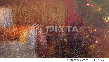 Image of christmas flickering fairy lights over winter scenery with fir trees Image of christmas flickering fairy lights over winter scenery with fir trees 81971272