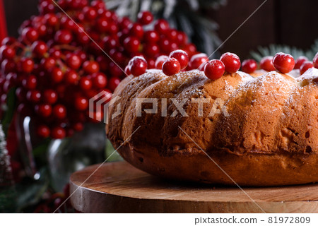 Traditional Christmas cranberry pie. Preparation of the festive table for the celebration of Christmas 81972809