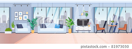 living room interior modern home apartment with panoramic windows horizontal living room interior modern home apartment with panoramic windows horizontal 81973030