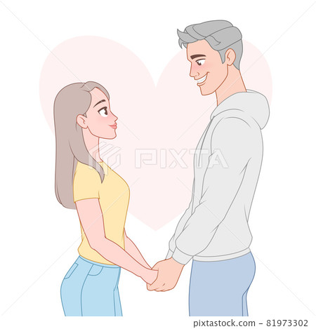 Happy couple in love holding hands. Cartoonvector illustration. 81973302