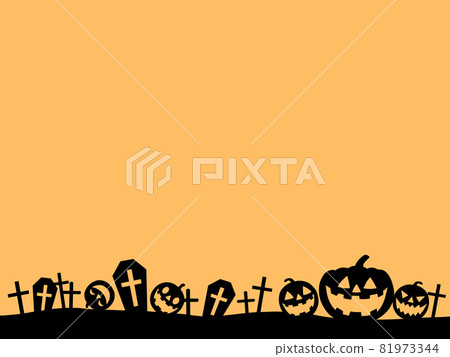 Jack O Lantern and grave in silhouette on orange background Jack O Lantern and grave in silhouette on orange background 81973344
